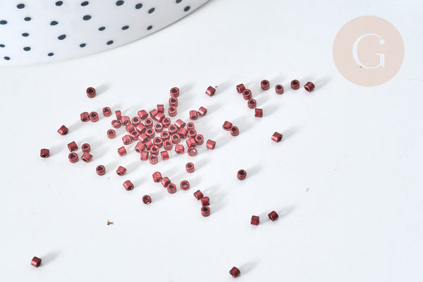Perles tube verre rouge bordeau métallisé mat façon Delica miyuki, x1 sachet de 8g (G7779)