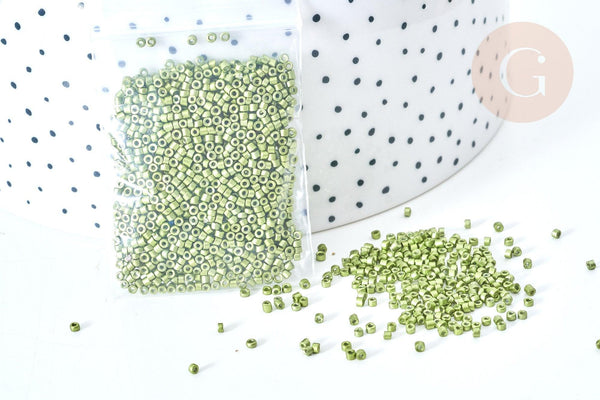 Perles tube verre vert métallisé mat façon Delica miyuki, x1 Sachet 8g (G7773)