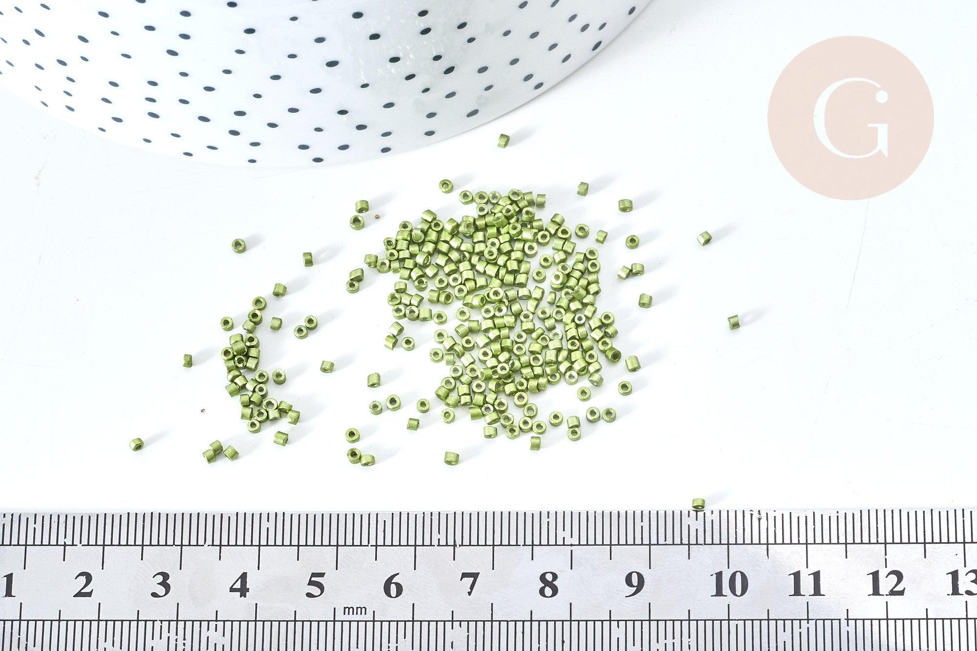 Perles tube verre vert métallisé mat façon Delica miyuki, x1 Sachet 8g (G7773)