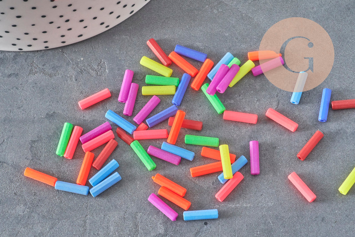 Plastic fluorescent tube beads for children's jewelry, jewelry beads, multi-colored plastic beads, x100 G6636