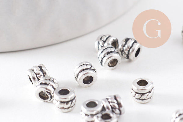 Perles tubes gravées argent vieilli, perles dorées, perles intercalaires, 5mm, x20 (G1306)