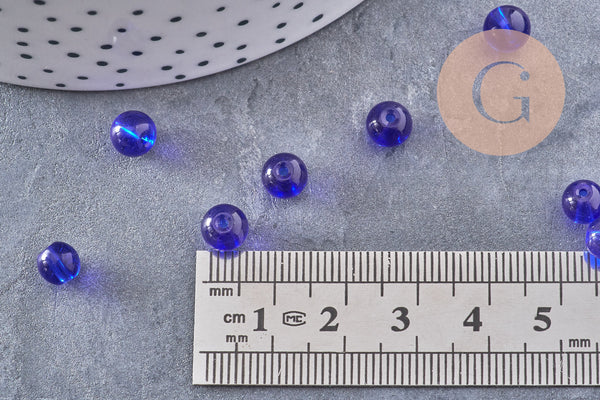 Perles verre bleu rondes 5mm, x50 (G3423)