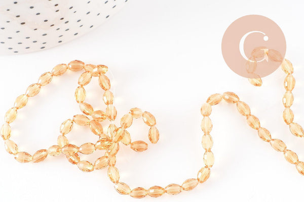 Perles verre ovale Jaune topaze facetté 6mm, x1 fil de 39cm (G1496)