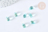 Perles verre transparent goutte bleu ciel doré 9mm, verre, x10 (G7283)