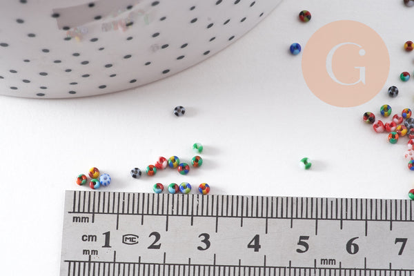 Petite Perle rocaille rayé multicolore 1.5x2mm x 10gr (G10934)