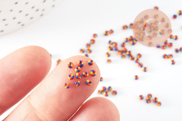 Petite Perle rocaille rayé multicolore 1.5x2mm x 10gr (G9491)