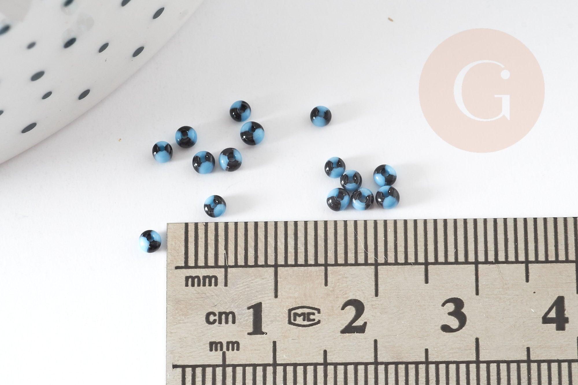 Petite Perle rocaille rayé noir bleu 1.5x2mm, perle rocaille multicolore, perle multicolore,perle africaine, x10gr (G3073)