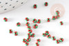 Petite Perle rocaille rayé rouge vert 2.5x3mm, x 10gr (G5397)
