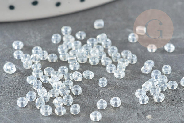 Petite Perle rocaille transparente irisée 2mm, fournitures pour bijoux, perles rocaille arc-en-ciel, x 20gr (G2928)