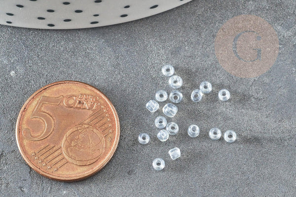 Petite Perle rocaille transparente irisée 2mm, fournitures pour bijoux, perles rocaille arc-en-ciel, x 20gr (G2928)