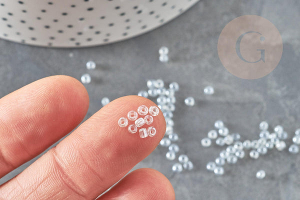 Petite Perle rocaille transparente irisée 2mm, fournitures pour bijoux, perles rocaille arc-en-ciel, x 20gr (G2928)