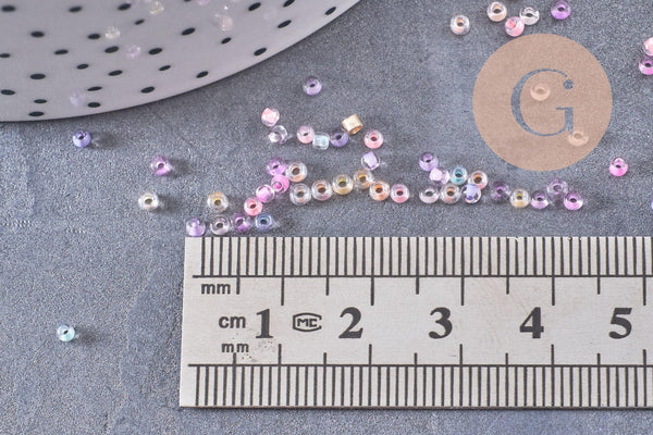 Petite Perles rocaille intérieur multicolore pastel 2-2.5mm, x10gr (G10398)