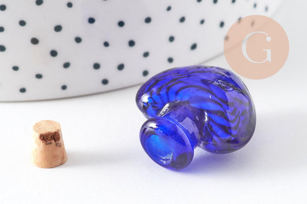 Petite bouteille en verre cœur bleu bouchon Liège 32.5mm, x1 (G1694)