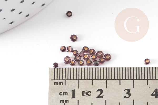 Petite perle rocaille argent violet, perles rocaille, perlage,perles verre, feuille argent, 2.5mm, x 5gr (G2203)