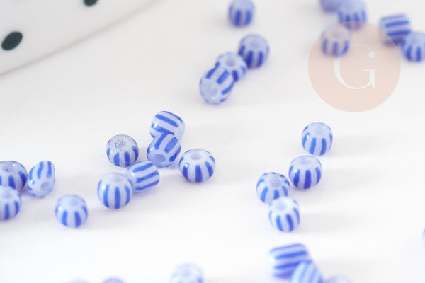 Petite perle rocaille rayé bleu blanc 1.5x2mm, x10 Gr (G9286)