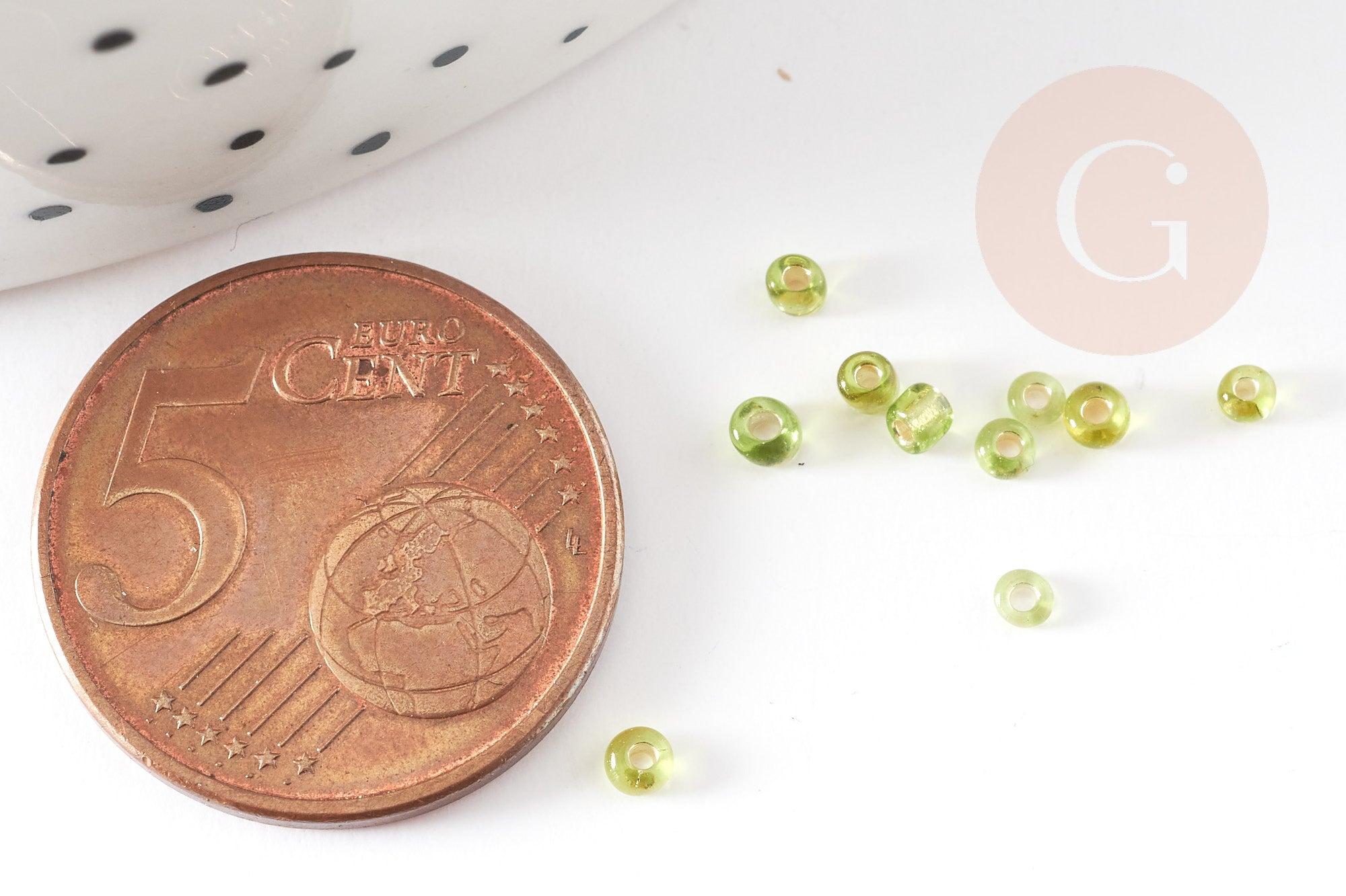 Petite perles de rocaille vert transparent 2.5mm, perles rocaille verre, pour perlage, x 10gr (G3667)