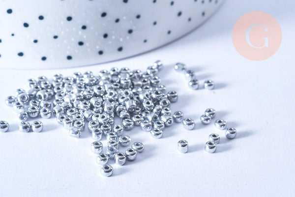 Petites perles rocaille argent brillant 3mm, x10gr (G6724)
