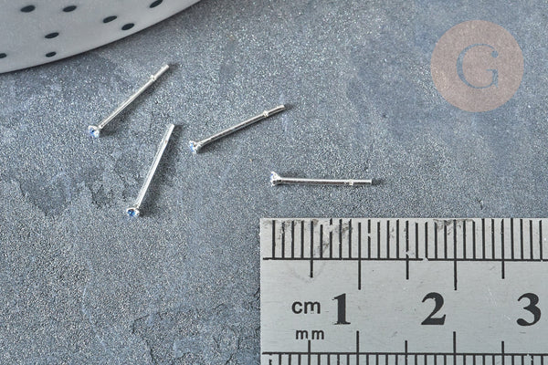 Piercing clou argent 925 massif strass bleu aigue-marine 1.5mm, x1 (G7600)