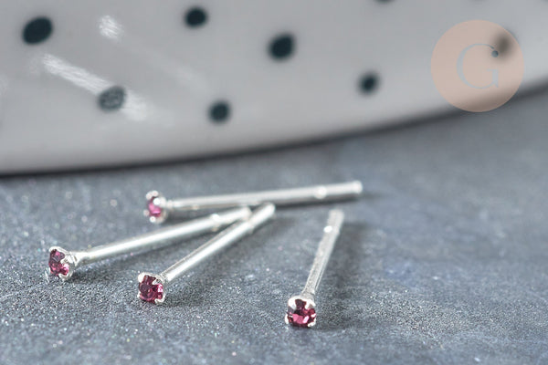 Piercing clou argent 925 massif strass couleur améthyste 1.5mm,x1 (G7596)
