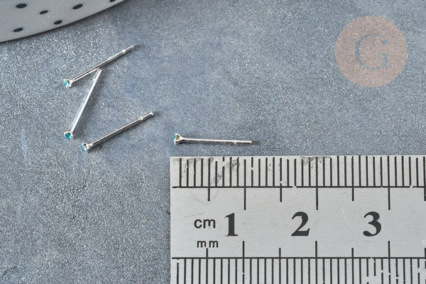 Piercing clou argent 925 massif strass couleur turquoise 1.5mm, x1 (G7599)