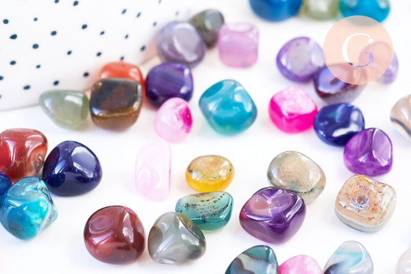 Pierre Pépite agate naturelle multicolore roulée 6-13mm non percé, x20gr (G5722)