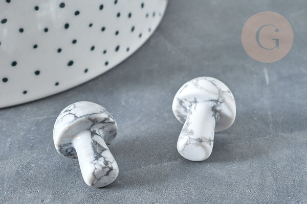 Pierre de massage champignon howlite naturel lithothérapie 21mm, howlite, lithothérapie, x1, G7510