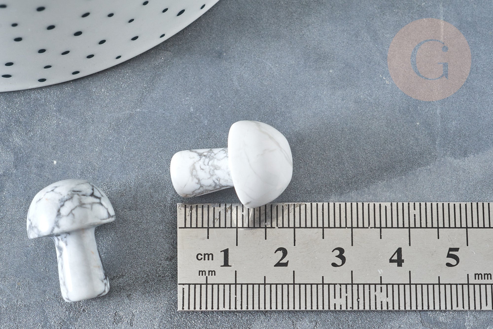 Pierre de massage champignon howlite naturel lithothérapie 21mm, howlite, lithothérapie, x1, G7510