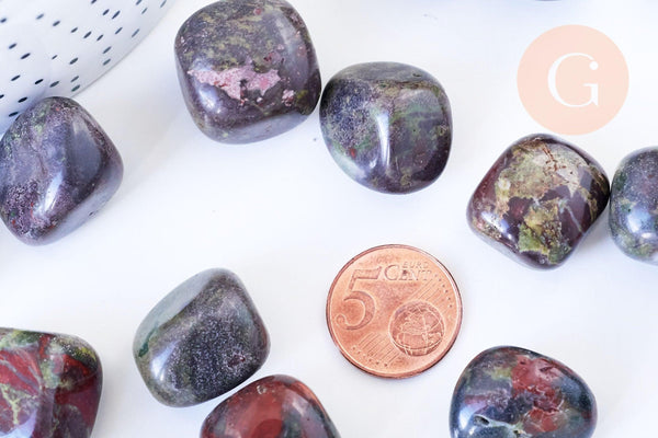 Pierre jaspe sang de dragon naturelle roulée 19-30mm, pierre naturelle, litotherapie, jaspe dragon naturelle, x20gr (G5773)