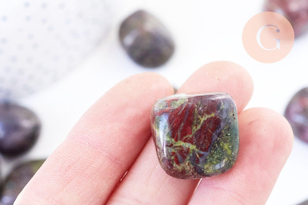 Pierre jaspe sang de dragon naturelle roulée 19-30mm, pierre naturelle, litotherapie, jaspe dragon naturelle, x20gr (G5773)