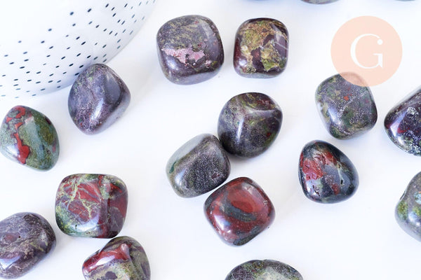 Pierre jaspe sang de dragon naturelle roulée 19-30mm, pierre naturelle, litotherapie, jaspe dragon naturelle, x20gr (G5773)