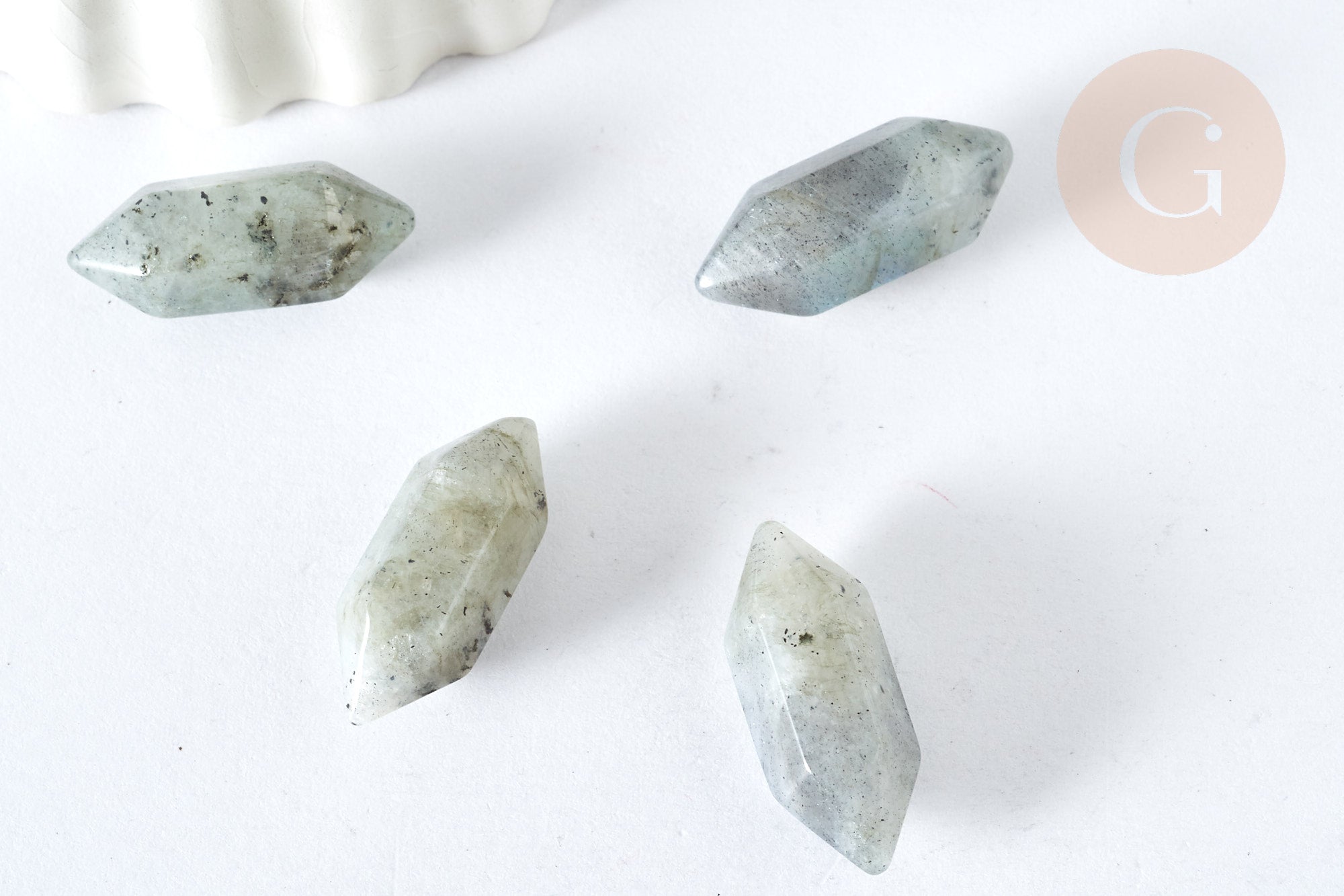 Pierre labradorite naturelle double pointes 19~22mm, labradorite naturelle, séance lithothérapie, x1 G7534