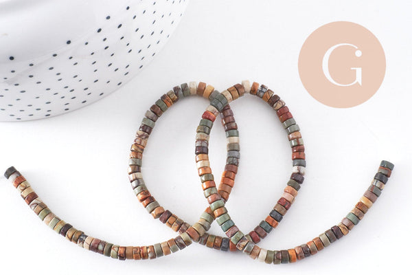 Pierre naturelle picasso, perles de jaspe picasso, perles heishi, 4mm, fil de 40cm, x1 (G1040)