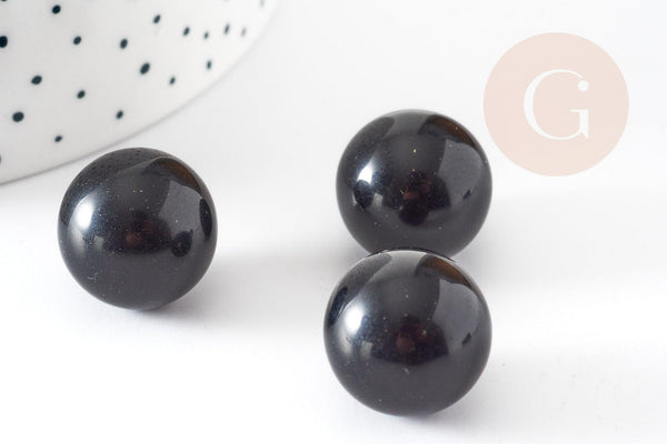 Pierre ronde obsidienne noire non percée 17.5-18mm, x1 (G4378)