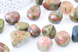 Pierre unakite naturelle brut roulé 22-30mm, pierre naturelle, litotherapie, unakite naturelle, x20gr (G5777)