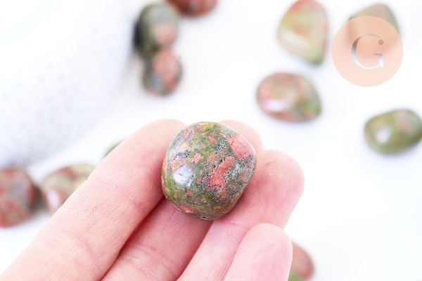 Pierre unakite naturelle brut roulé 22-30mm, pierre naturelle, litotherapie, unakite naturelle, x20gr (G5777)