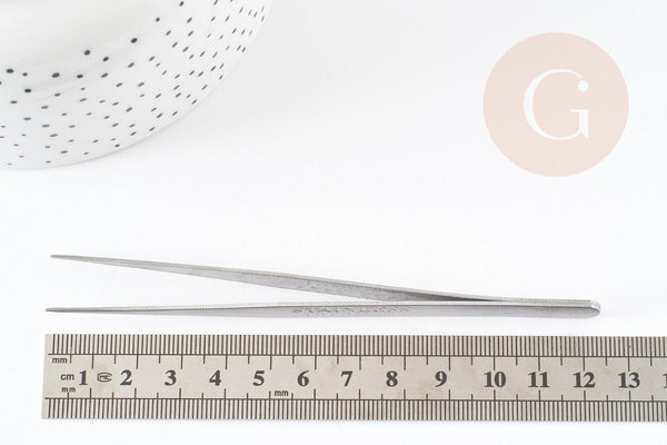 Pince brucelle fine acier platine 125mm, x1 (G1416)