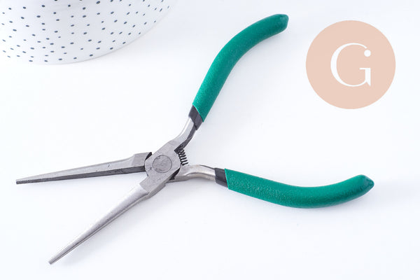 Pince plate long bec fabrication de bijoux acier support vert 14.2cm, x1 (G10650)