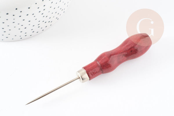 Pique poinçon acier manche bois, x1 (G0293)