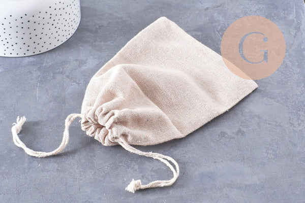 Pochette bijou coton blanc écru 17x12cm, emballage et rangement bijoux, x1 (G10327)