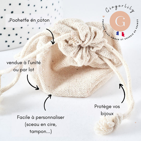 Pochette bijou coton blanc écru 9x7cm, pochette cadeau, emballage bijou, x1 (G8311)