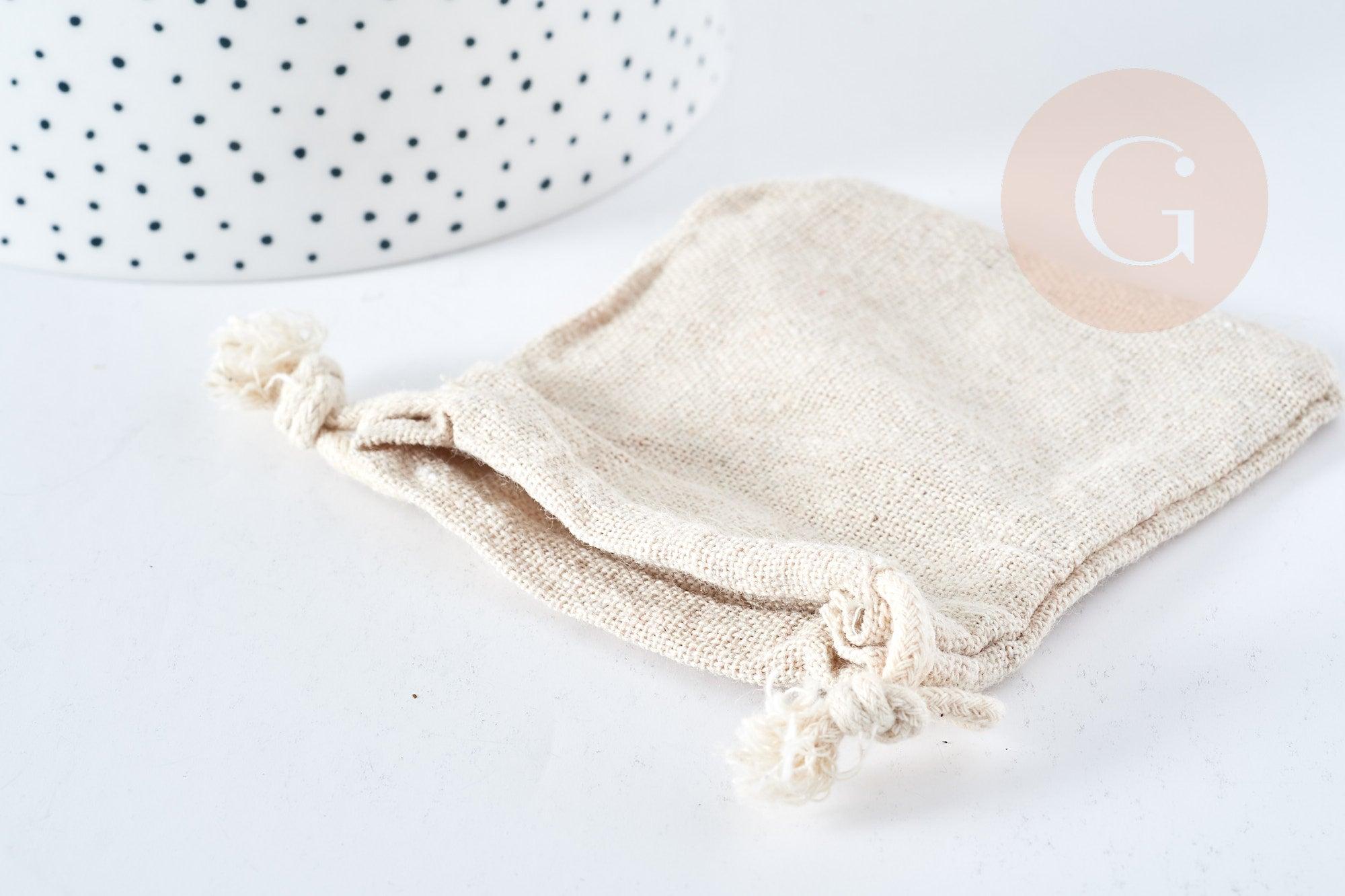 Pochette bijou coton blanc écru 9x7cm, pochette cadeau, emballage bijou, x1 (G8311)