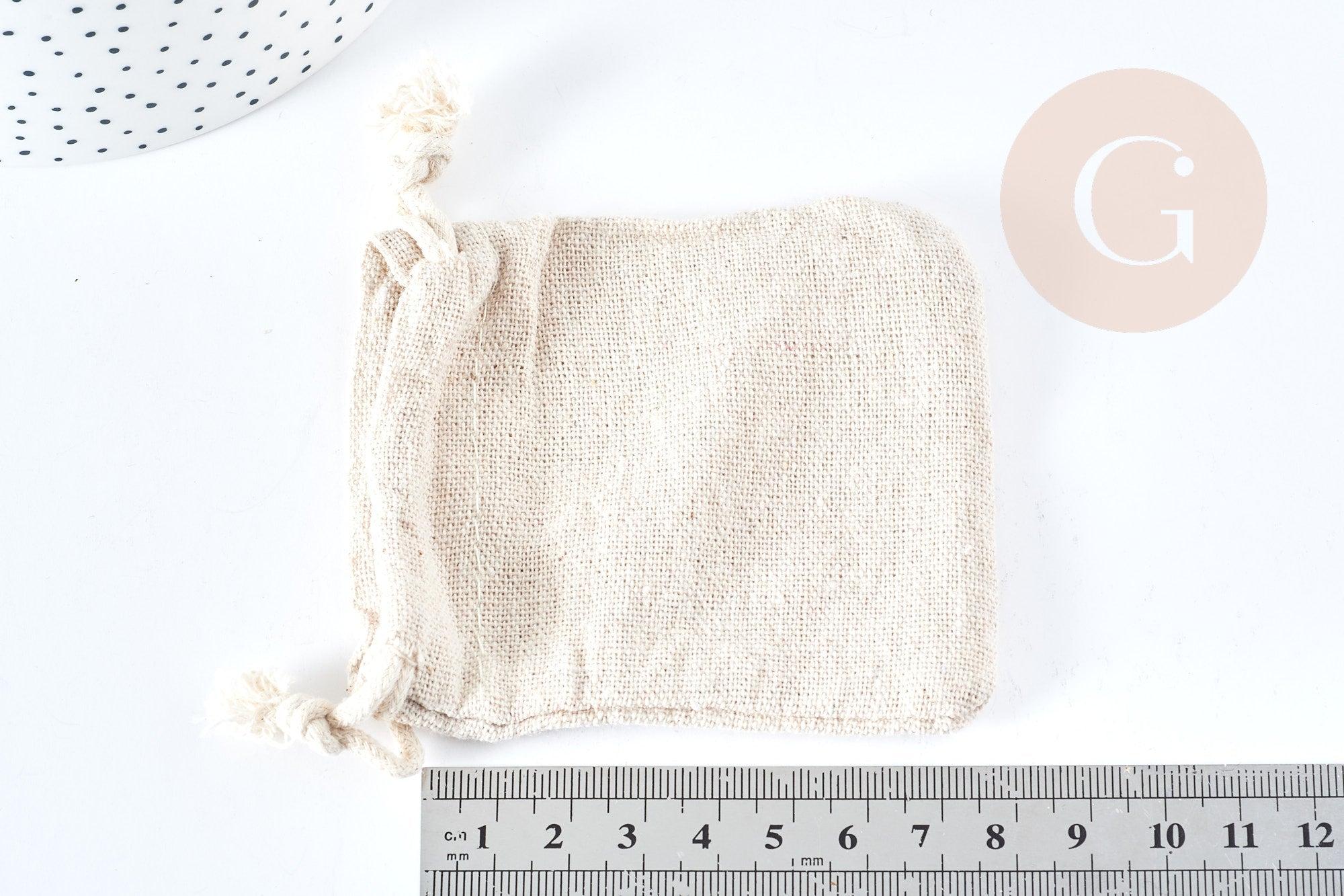 Pochette bijou coton blanc écru 9x7cm, pochette cadeau, emballage bijou, x1 (G8311)