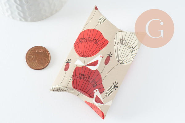 Pochette carton fleurs coquelicots 9.5x5.5cm, x10 G9476