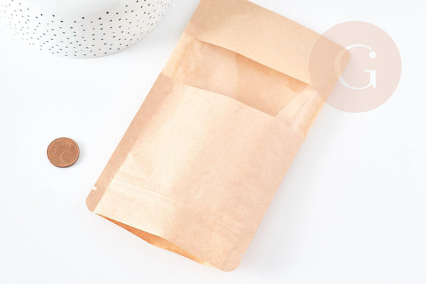 Pochette zippée papier Kraft avec fenêtre 110x185mm, x10 ou x20 (G9109)