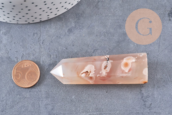 Pointe agate fleur naturelle roulée, agate fleur naturelle, pierre semi-precieuse, séance lithothérapie, x1 (G4863)