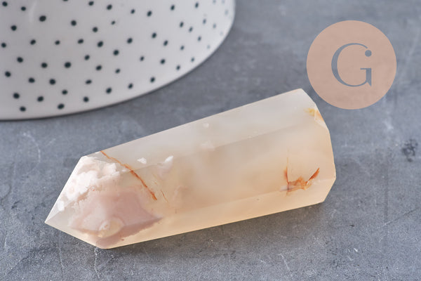 Pointe agate fleur naturelle roulée, agate fleur naturelle, pierre semi-precieuse, séance lithothérapie, x1 (G4864)