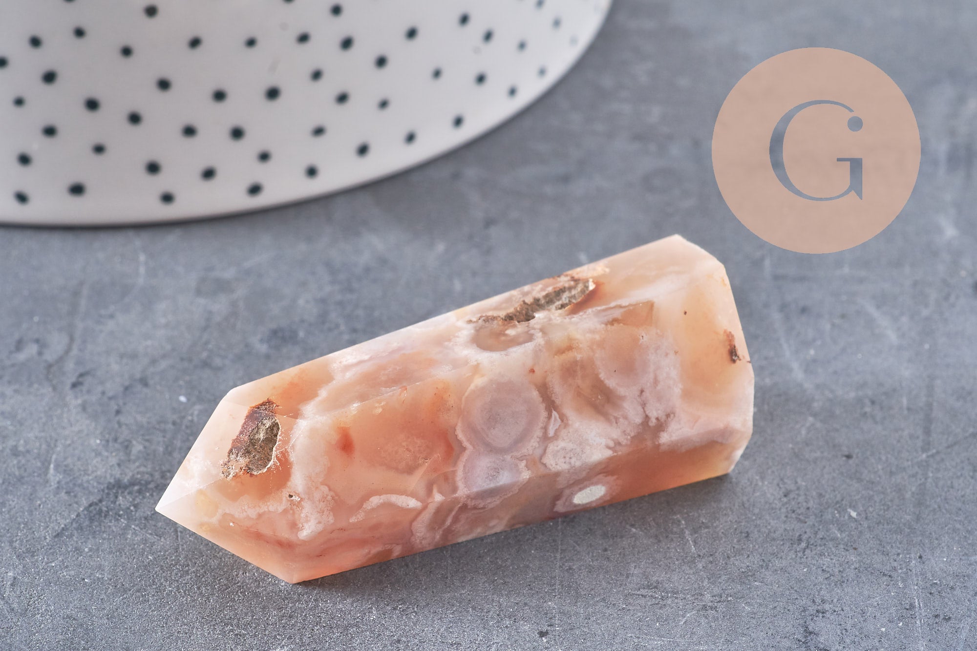 Pointe agate fleur naturelle roulée, agate fleur naturelle, pierre semi-precieuse, séance lithothérapie, x1 (G4867)