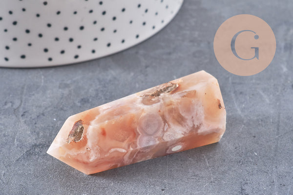 Pointe agate fleur naturelle roulée, agate fleur naturelle, pierre semi-precieuse, séance lithothérapie, x1 (G4867)