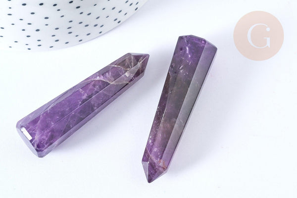 Pointe améthyste naturelle grande non percée 59-61mm, pierre naturelle polie lithothérapie, x1 (G7840)