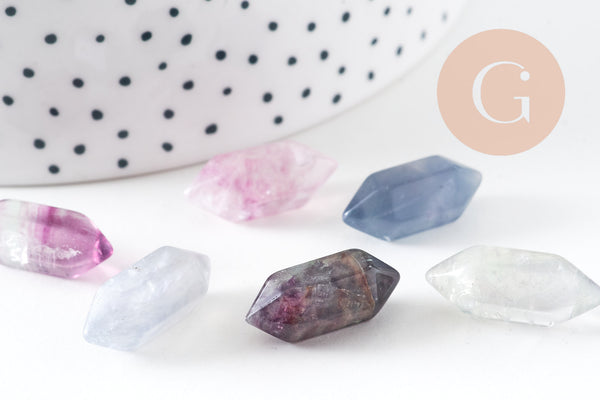 Pointe double fluorite naturelle non percée 18mm, x1 (G5622)